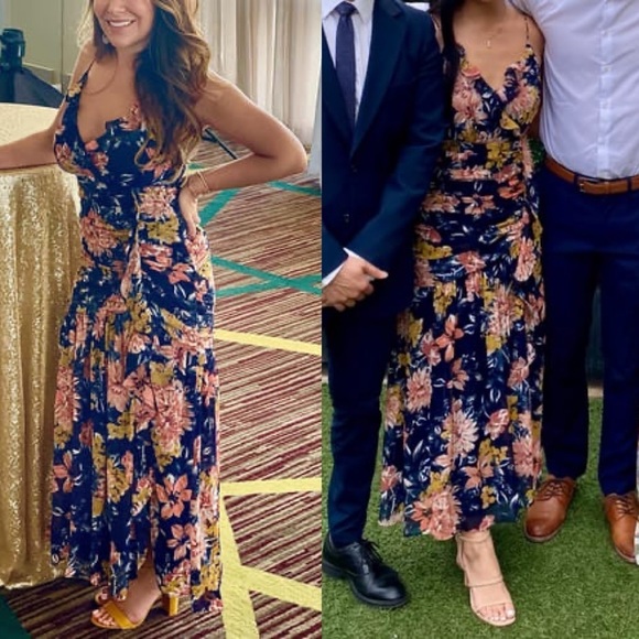 Lulu's Floral Midi Dress in Navy and Pink - Picture 14 of 16